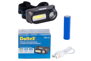 16184032 Налобный светодиодный аккумуляторный фонарь 3W LED + 3W COB, FIS-21 Dollex