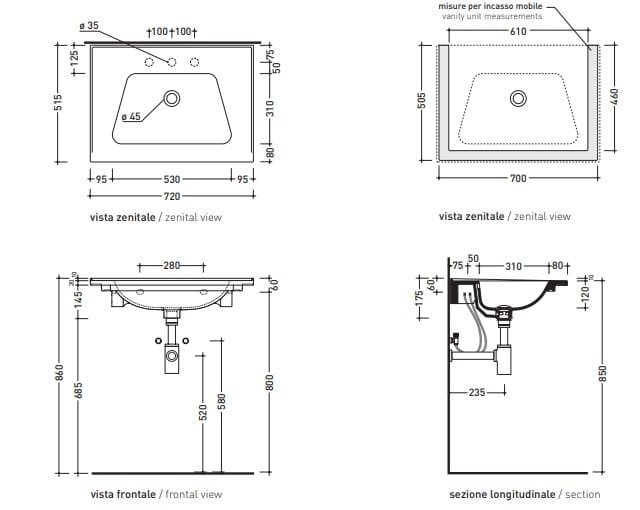 Керамическая прямоугольная подвесная раковина Ceramica Flaminia Bloom ARCH-00092888 - Вид №2