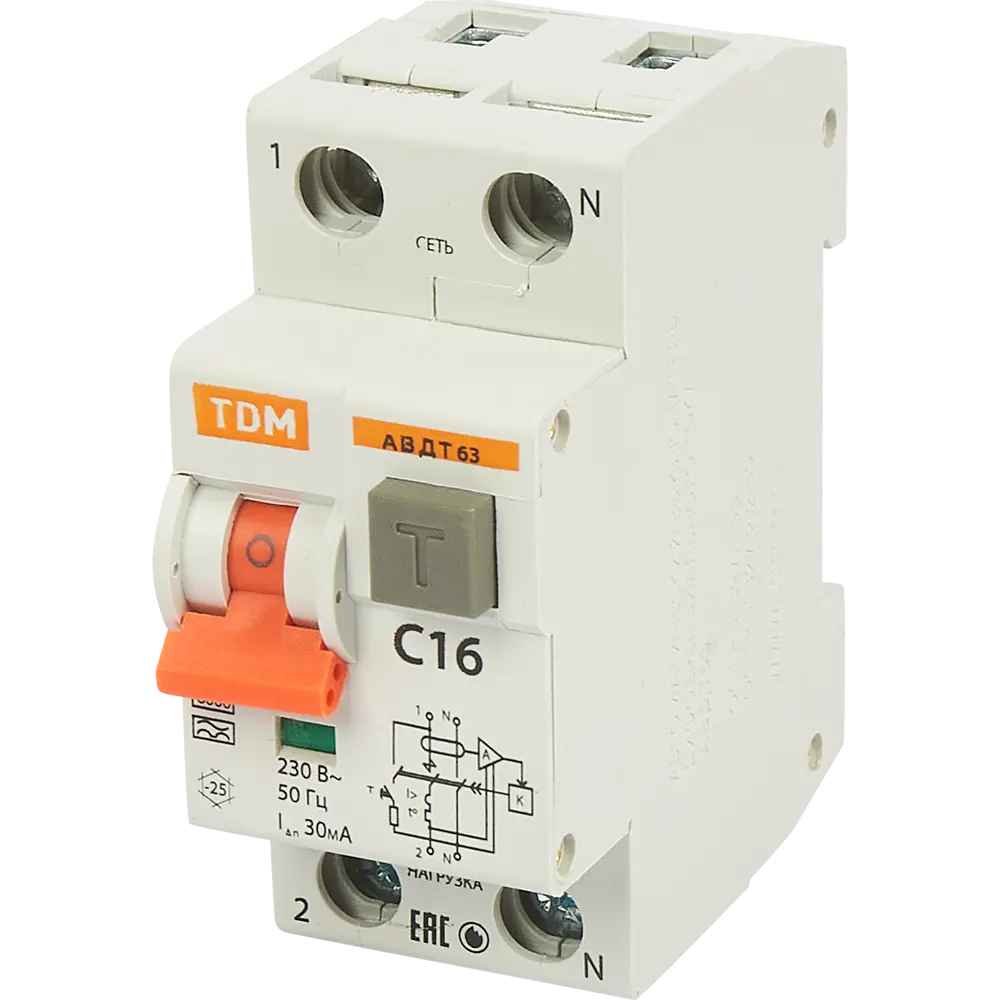 Дифференциальный автомат TDM Electric АВДТ63 для защиты электросети 84399416 STLM-1110108