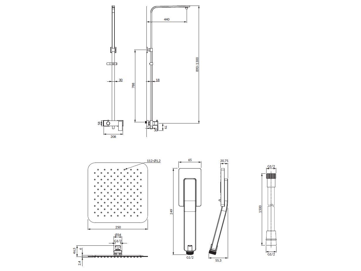 Душевая колонна с ручным душем и душем OMNIRES Baretti ARCH-00060487 - Вид №2