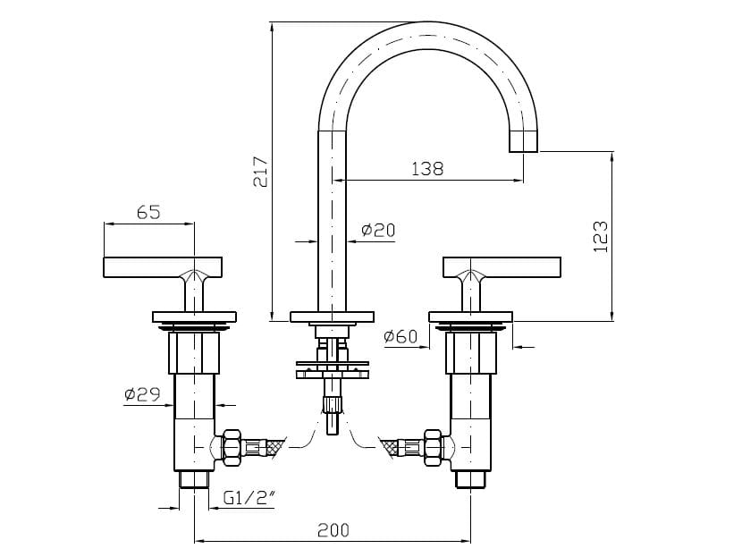 Смеситель для раковины с 3 отверстиями без слива Zucchetti Pan S ARCH-00069170 - Вид №12