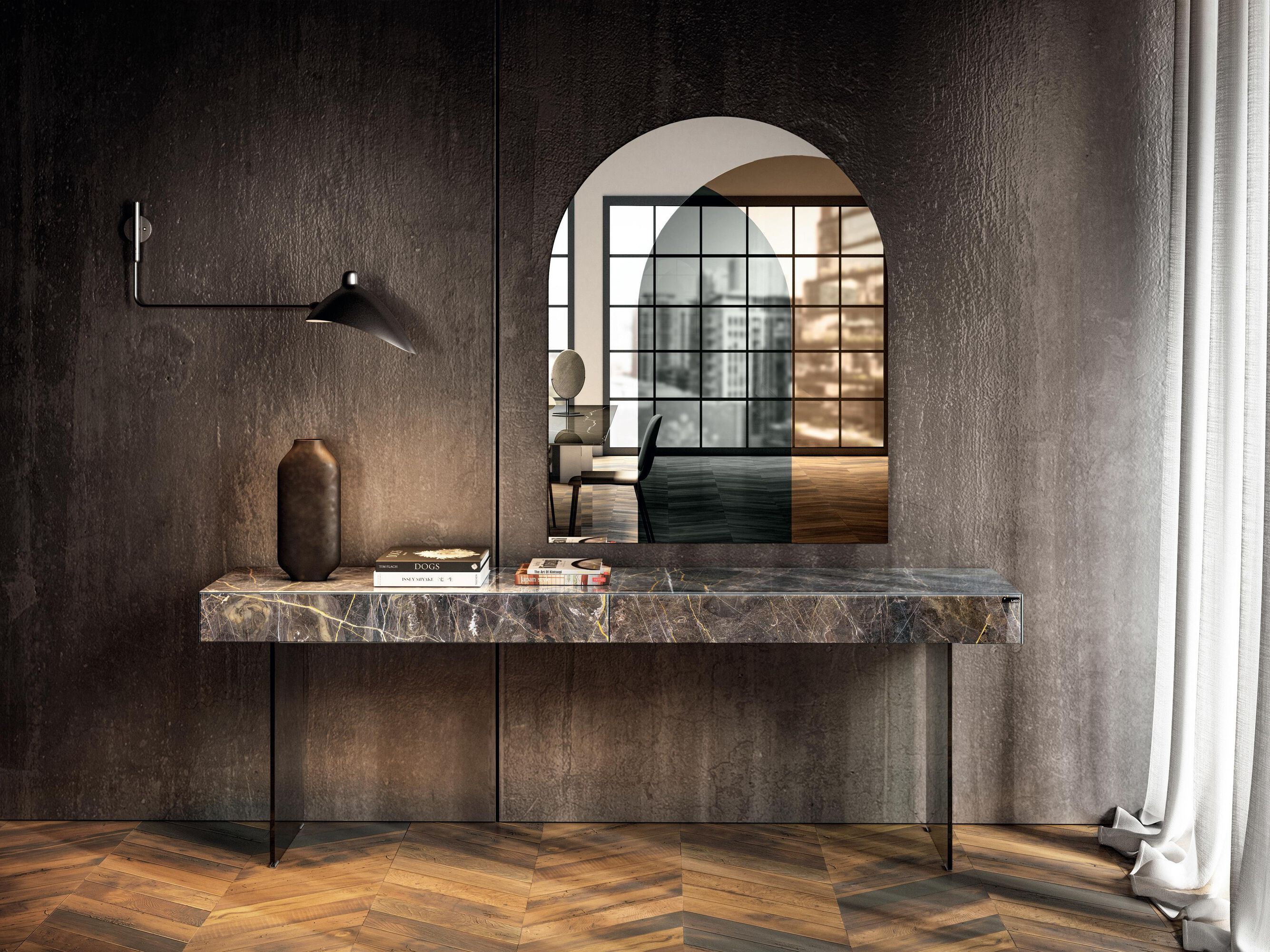 Прямоугольная стеклянная консоль с ящиками Lago ARCH-00043860