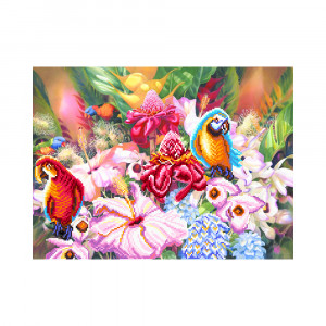 4176 Канва/ткань с рисунком Рисунок на шелке 37 см х 49 см "Цветущие тропики" Матренин посад