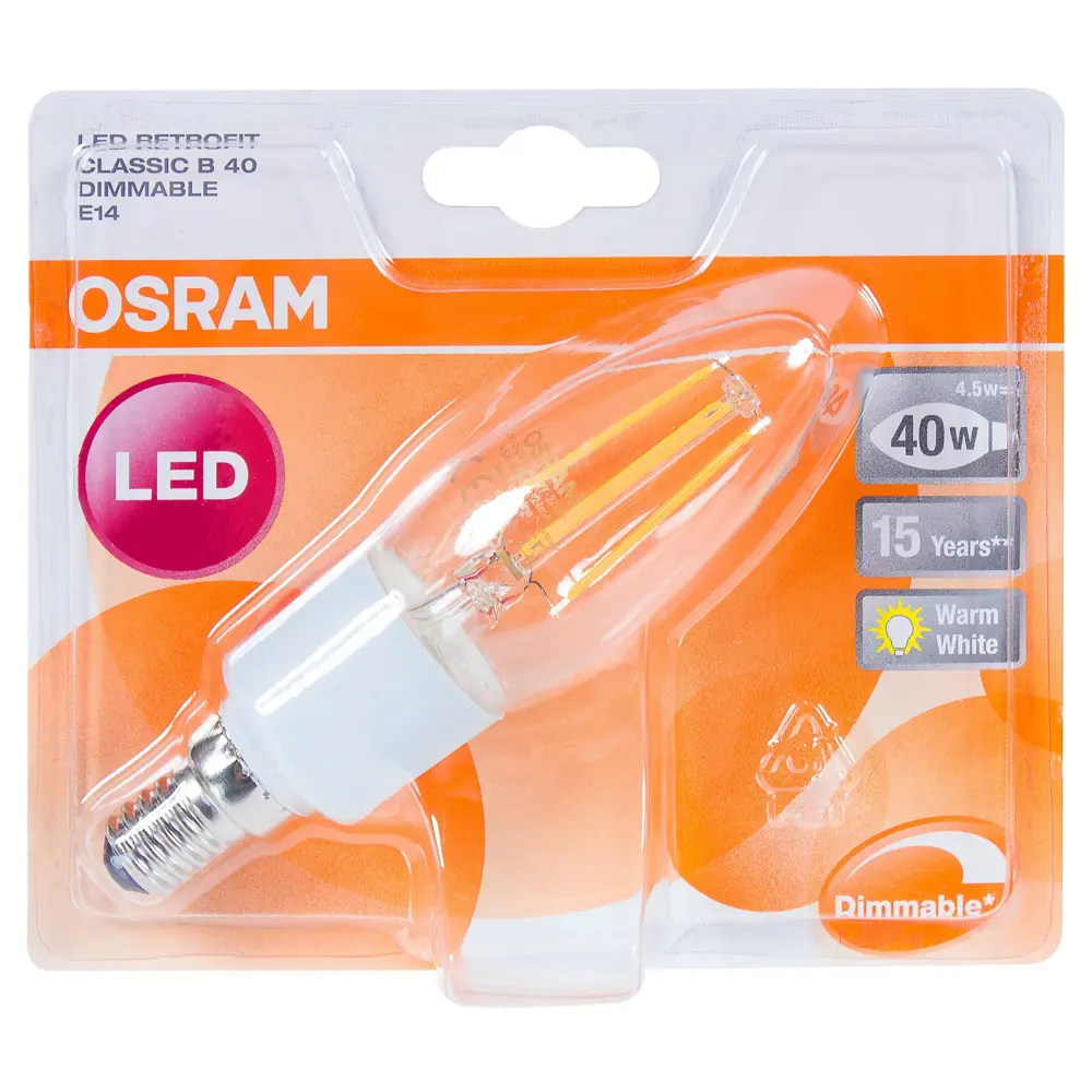 Лампа светодиодная диммируемая Osram E14 4.5 Вт 470 Лм свет тёплый белый 18610042 STLM-2030141  - Вид №1