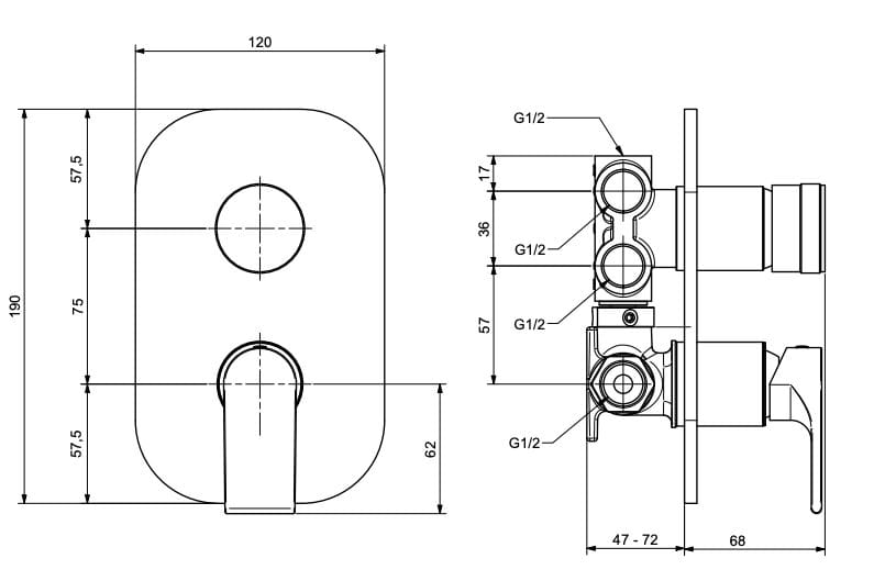 Встраиваемый однорычажный смеситель для душа с переключателем Bugnatese Simple ARCH-00016793