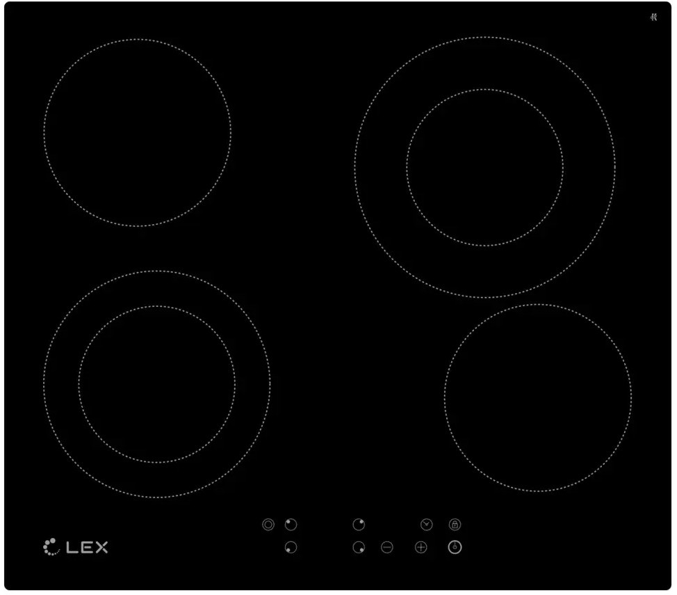 93710280 Электрическая варочная панель Lex EVH 642-1 BL 59 см 4 конфорки цвет черный STLM-0551255