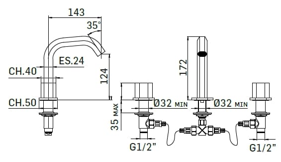 Смеситель для раковины с 3 отверстиями Mamoli Hexagonal ARCH-00106573 - Вид №3
