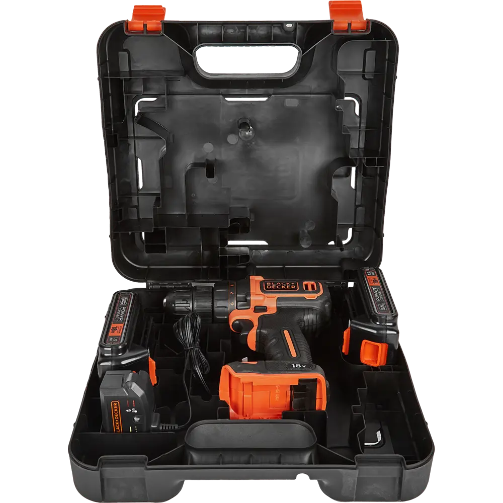 Дрель-шуруповерт аккумуляторная Black&Decker BDCDD186KB, 18 В Li-ion 2x1.5 Ач BLACK + DECKER STLM-2172039 - Вид №6