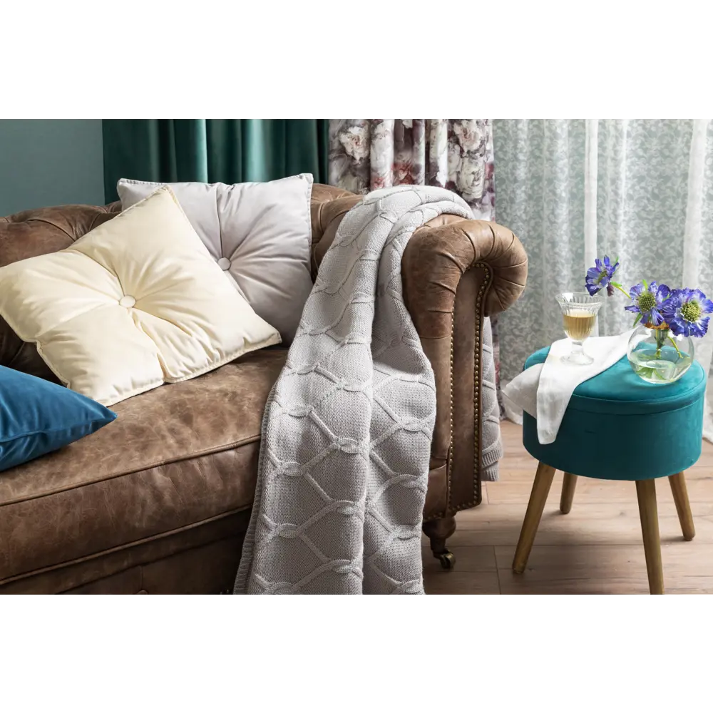 Подушка с пуговицей Бархат 43x43 см цвет кремовый LINEN WAY STLM-2091188 - Вид №5