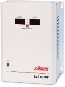 POWERMAN AVS-8000P Stabilizer avs 8000p, step-type regulator, digital indicators of voltage levels, 8000va, 110-260v, maximum input current 50a, terminal block, ip-20, hinged, 380mm x 310mm x 160mm, 14kg. POWERMAN
