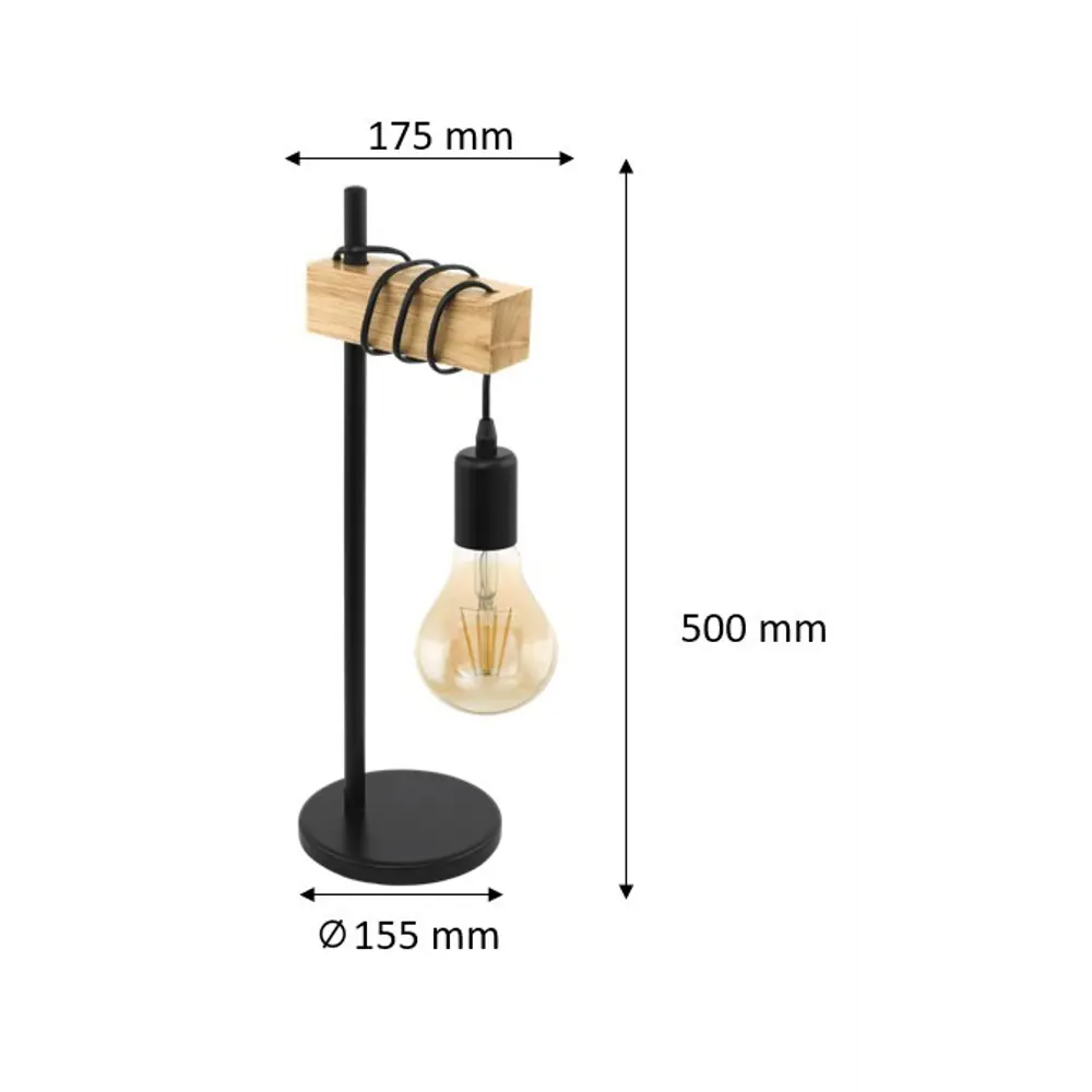 Настольная лампа Eglo «Townshend», 1хE27х60 Вт, цвет чёрный/дерево STLM-2155744 - Вид №10