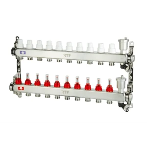 Коллекторная группа для теплого пола RTP 1"х3/4" евроконус 10 выходов нержавеющая сталь
