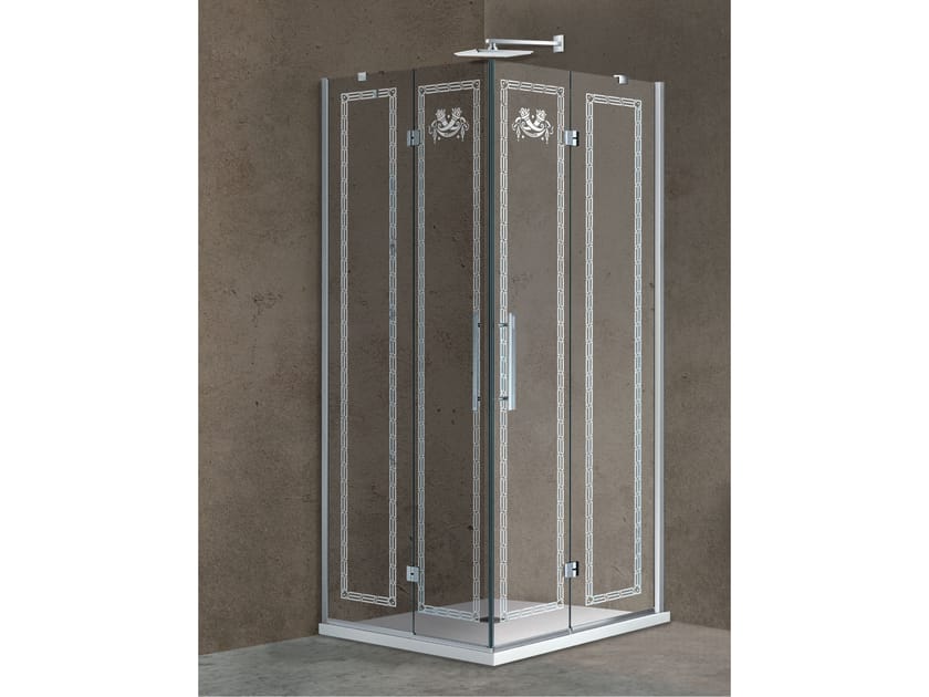 Угловая душевая кабина из хрусталя с распашной дверью Metidea декор ARCH-00041333