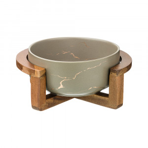 412-144 Посуда фарфоровая Салатник на деревянной подставке коллекция золотой мрамор Lefard