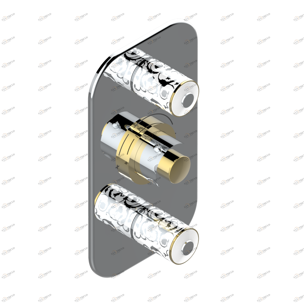 G2R-5400BE Накладка с ручкой регулировки температуры и двумя маховиками для термостатического смесителя 5400AE Thg-paris Frivole Хром/золото G2R 5400BE CAT.A