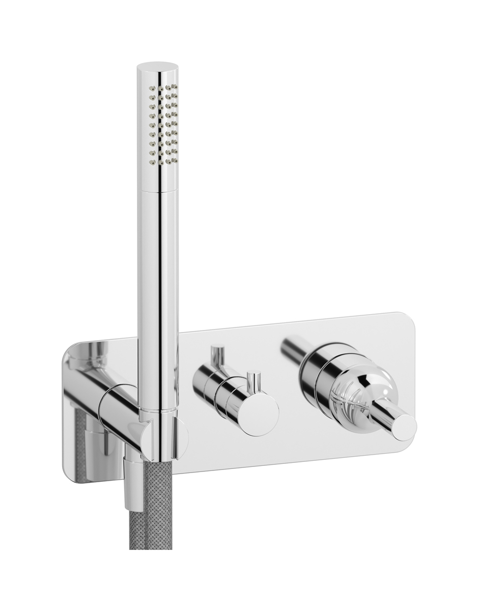 Внешние части встроенного в стену смесителя на 3 потребителя в комплекте с душевым гарнитуром. WE ARE IB bi314cc Chrome Batlo