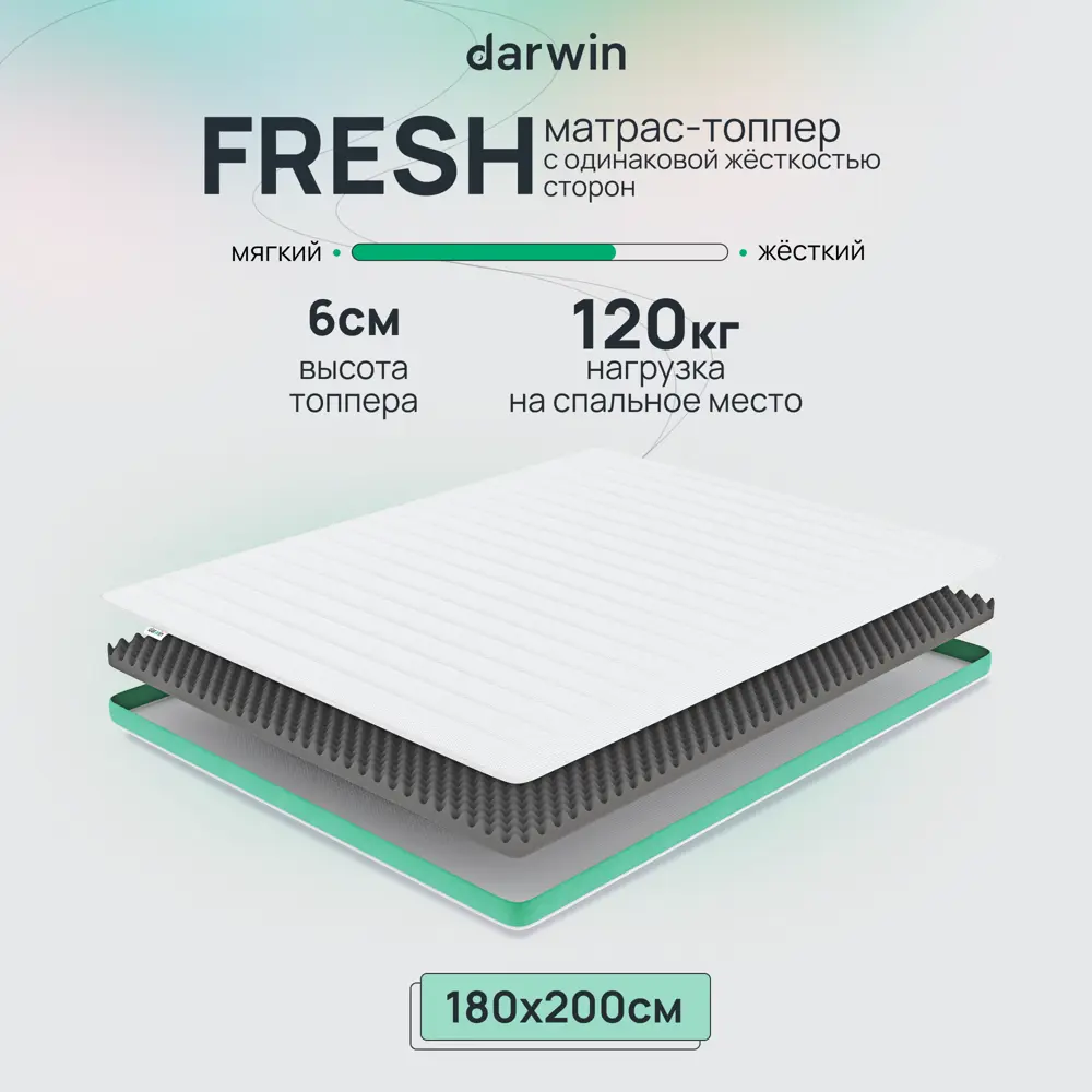 Топпер Darwin Fresh 180x200 см беспружинный, двуспальный, ортопедический