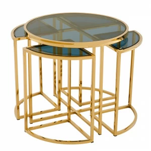 Приставной столик круглый золотой с дымчатым стеклом 60 см Vicenza от Eichholtz EICHHOLTZ  242387 Золото;коричневый