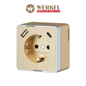 Розетка USB накладная Werkel Gallant DB-02-90 с заземлением со шторкой цвет шампань рифленый