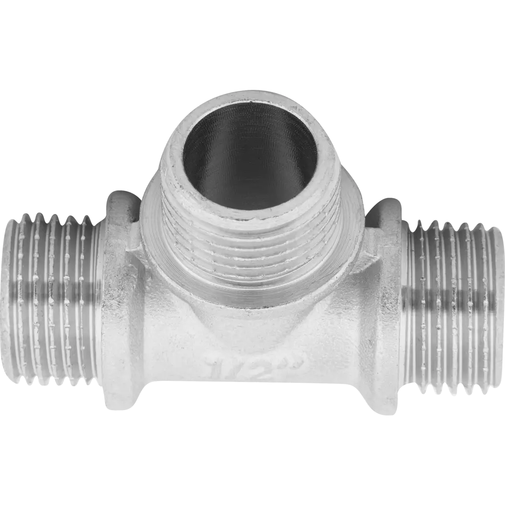 Тройник, наружная резьба, 1/2" мм, никелированная латунь Valtec STLM-2052590 - Вид №1