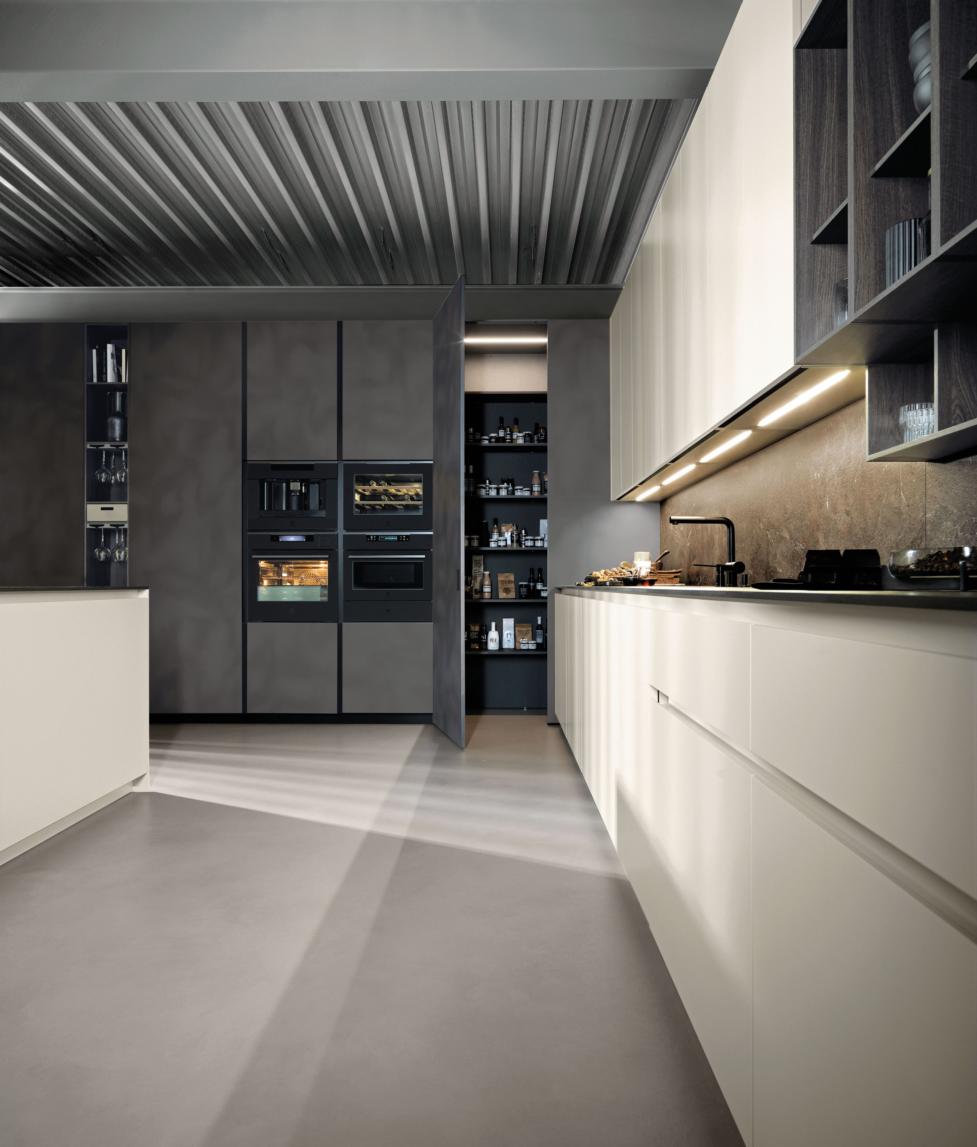 Встроенная кухня с островом без ручек Euromobil Lain ARCH-00034999 - Вид №3