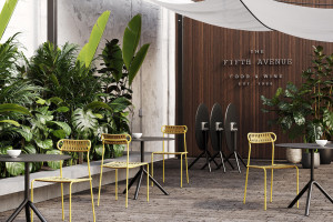 Высокий круглый стол из стали и дерева