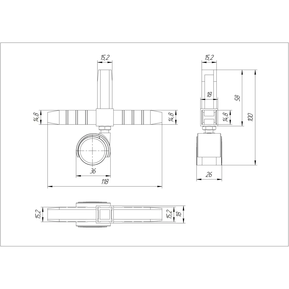Santreyd Коннектор 3 2D с колесной опорой для профилей 15×15 мм 82693955 STLM-0034286 - Вид №2
