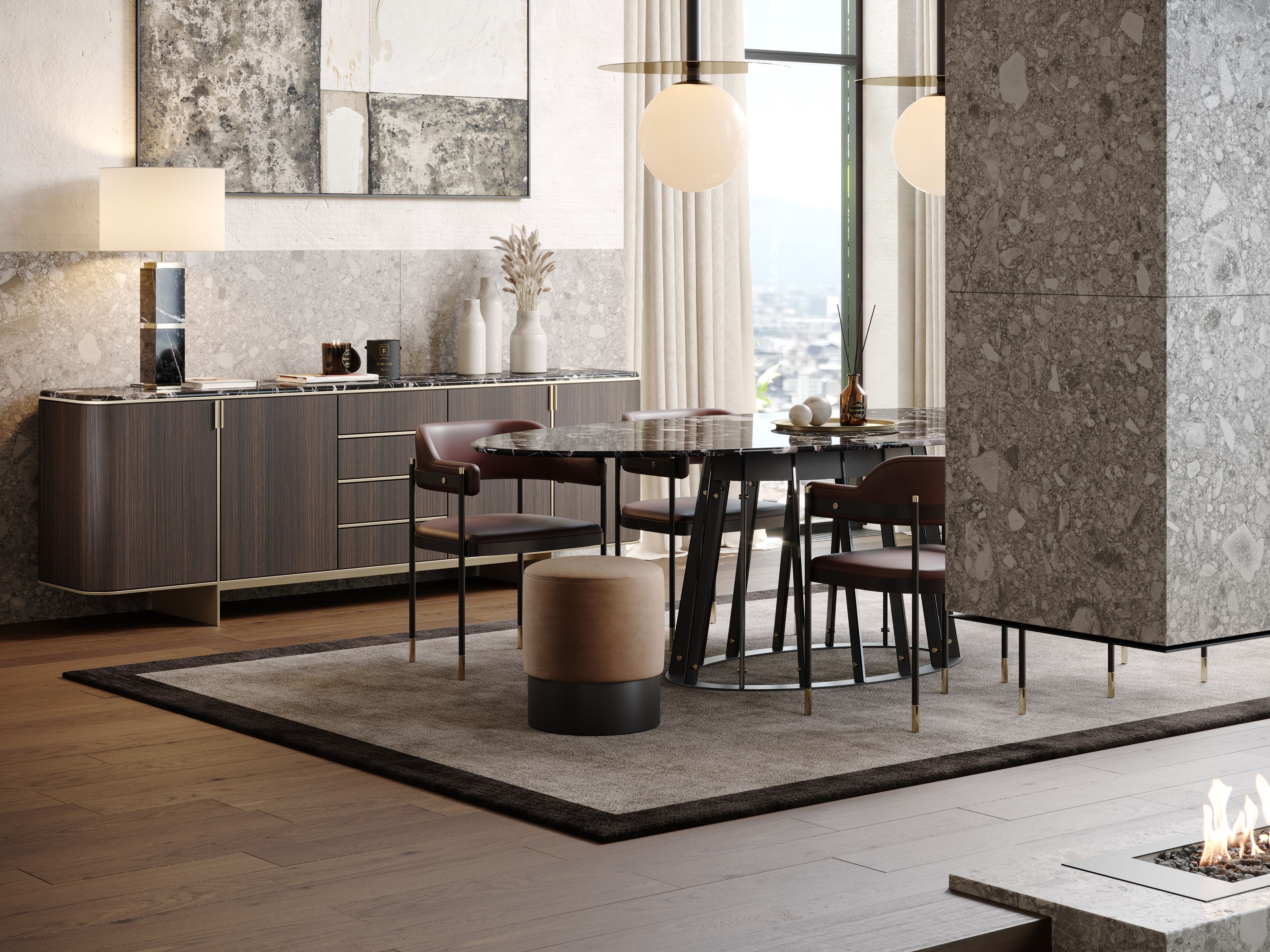 Круглый пуф из ткани Laskasas ISAAC ARCH-00123169 - Вид №2