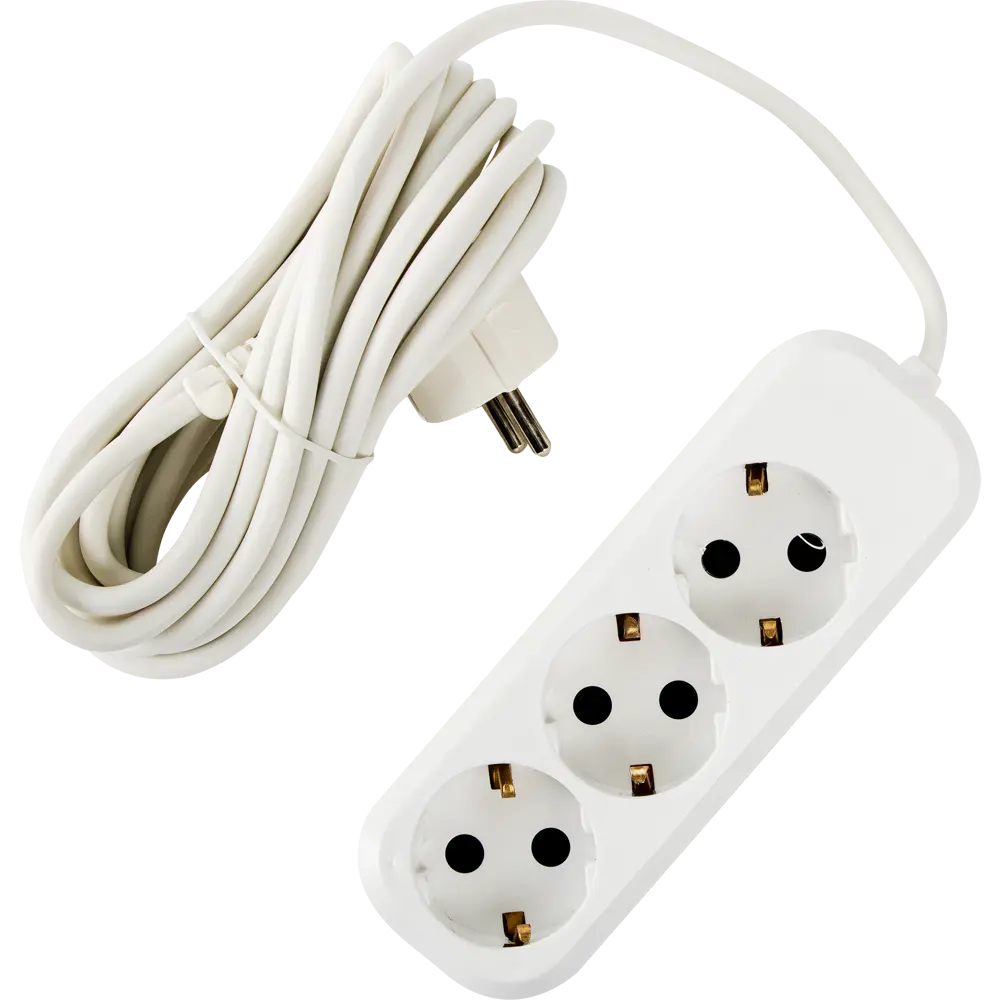 Удлинитель с заземлением для маломощной техники 3 розетки 5 м цвет белый Santreyd STLM-2045367