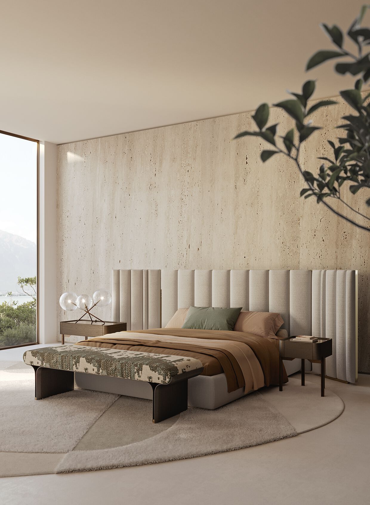 Мягкая скамья с основанием из ясеня Gallotti&Radice тычинки ARCH-00152806 - Вид №2