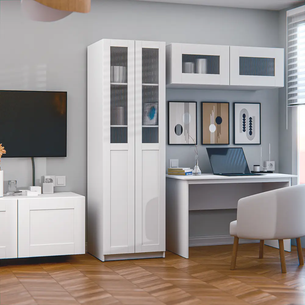 Дверь для шкафа Буккер левая 1 рифленое стекло 29.7x193.8x1.6 см ДСП цвет белый Santreyd STLM-2003876 - Вид №8