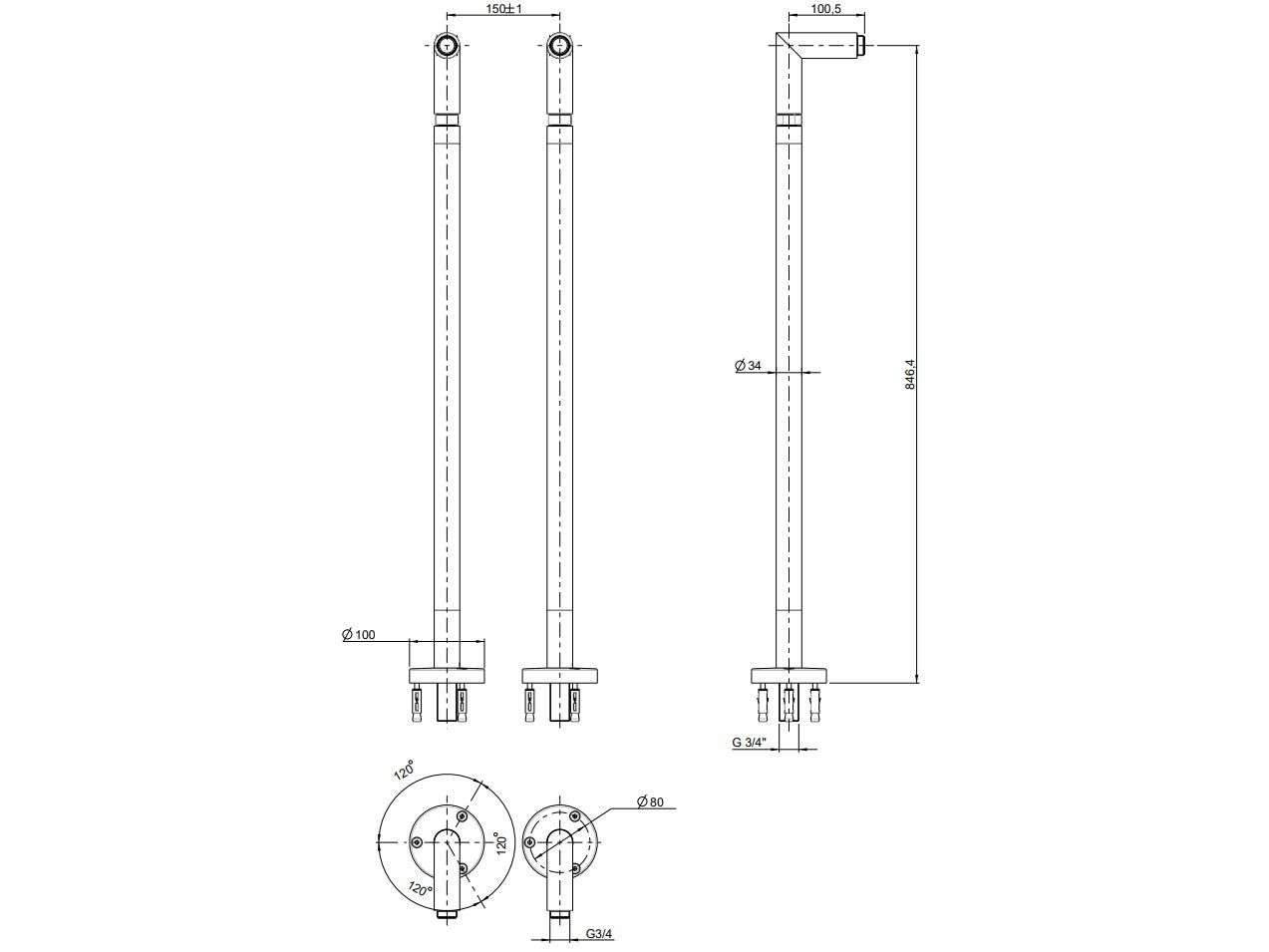 Пара напольных дозирующих отверстий для ванны Rubinetterie Frattini Pepe XL ARCH-00084073 - Вид №4