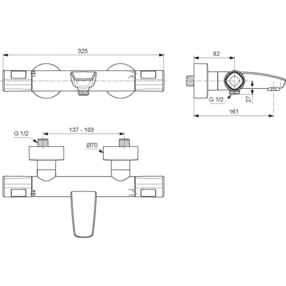 Смеситель термостатический Ideal Standard T100 для ванны и душа цвет хром STLM-2055969 - Вид №4