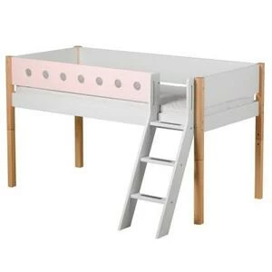 Кровать Flexa White с наклонной лестницей, 190 см, розовая лакированная