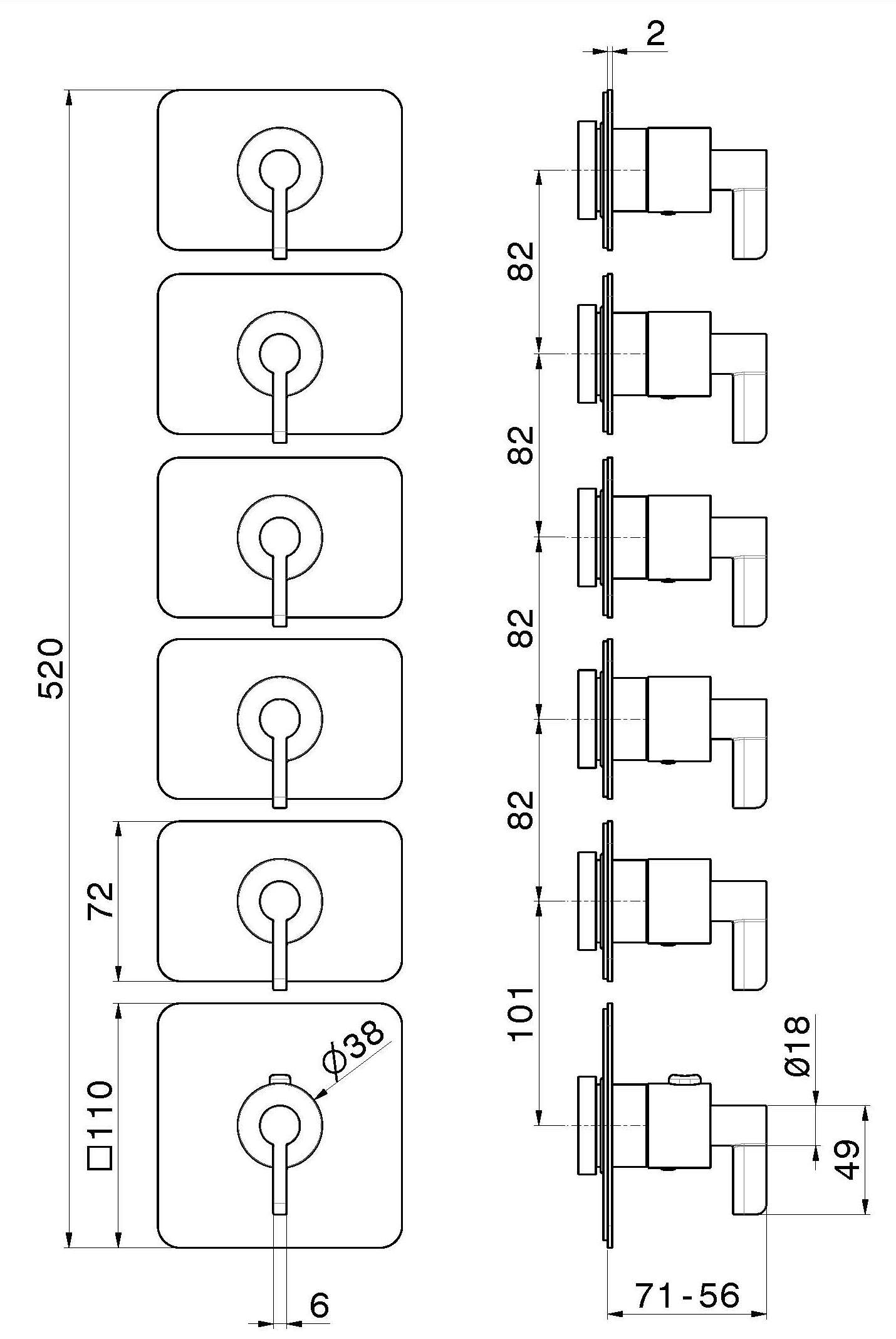Термостатический смеситель для душа с 6 отверстиями Newform многофункциональные термостаты с 5 выходами ARCH-00037416 - Вид №4