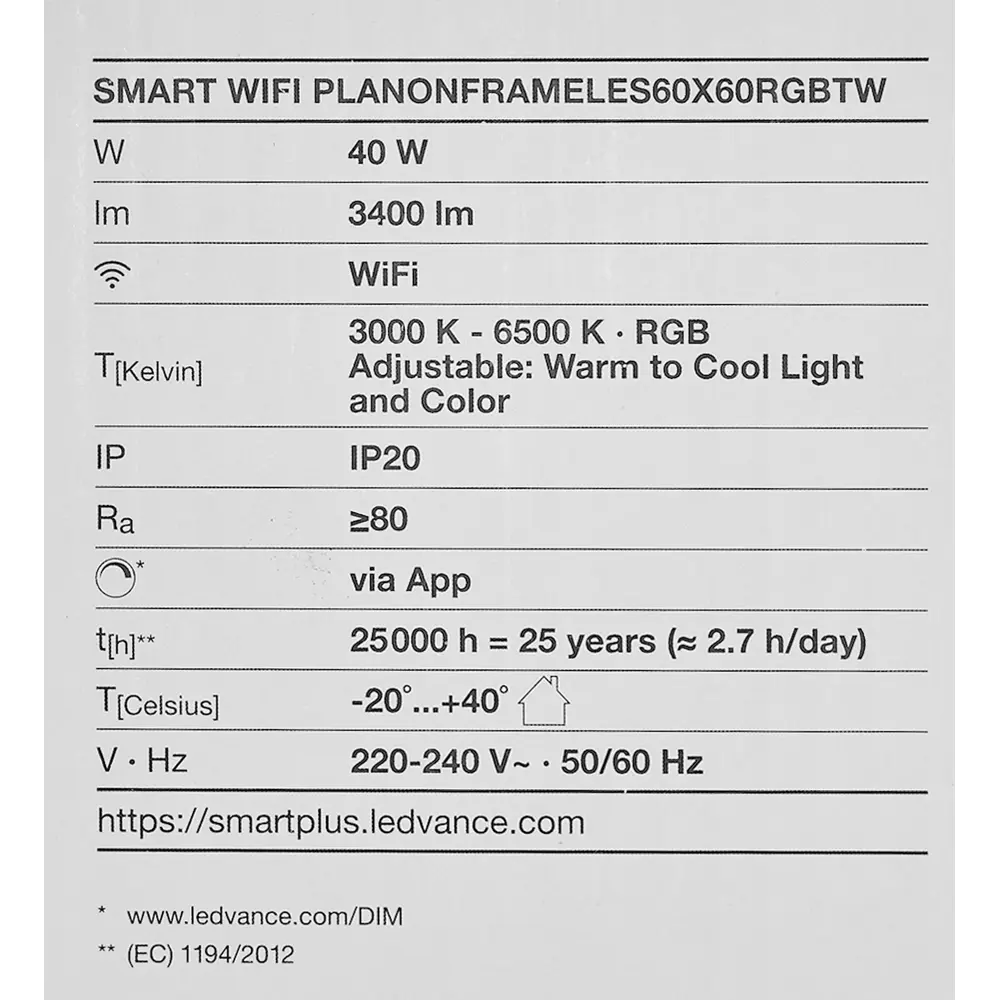 Безрамный накладной светильник WiFi 40 Вт IP20 RGBW, 60X60 мм, 3400 Лм LEDVANCE STLM-2083460 - Вид №17