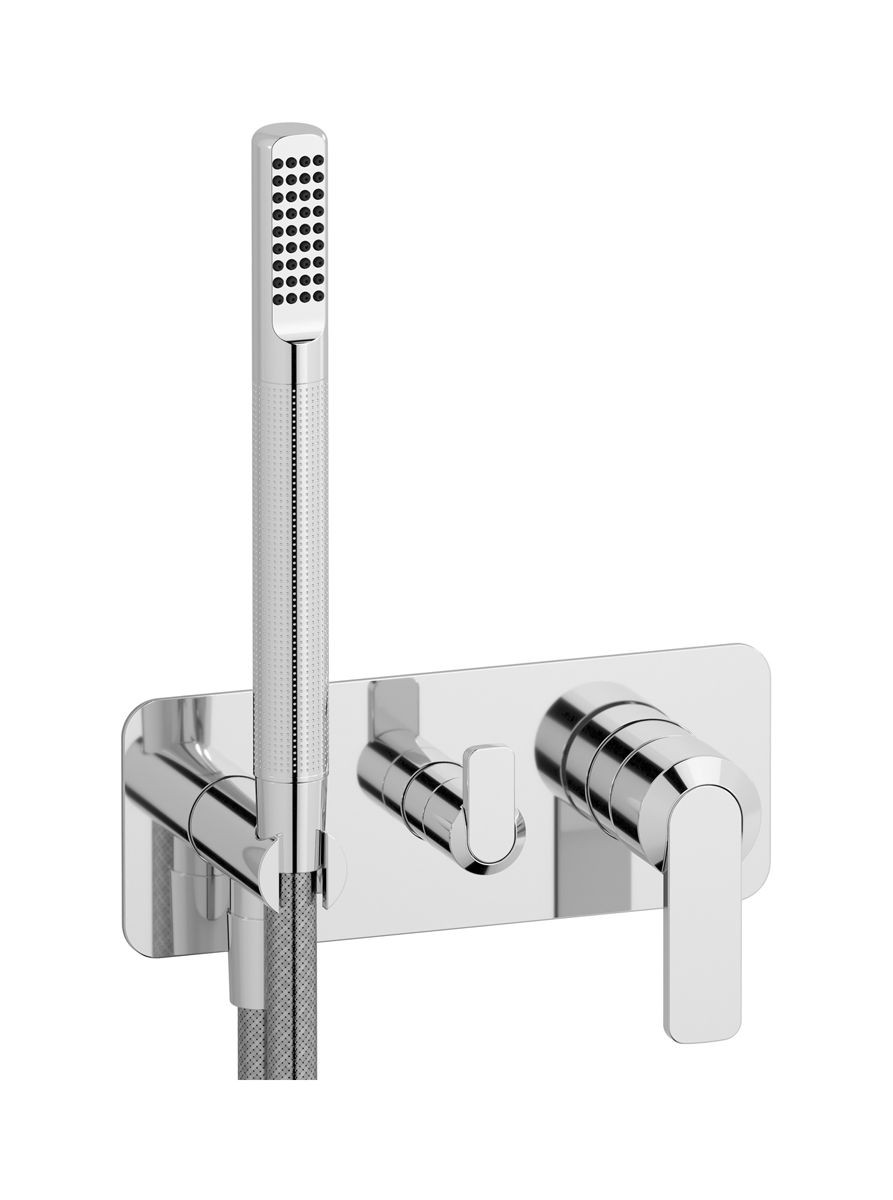 Внешние части встроенного в стену смесителя на 2 потребителя в комплекте с душевым гарнитуром. WE ARE IB c6313cc Chrome C-67