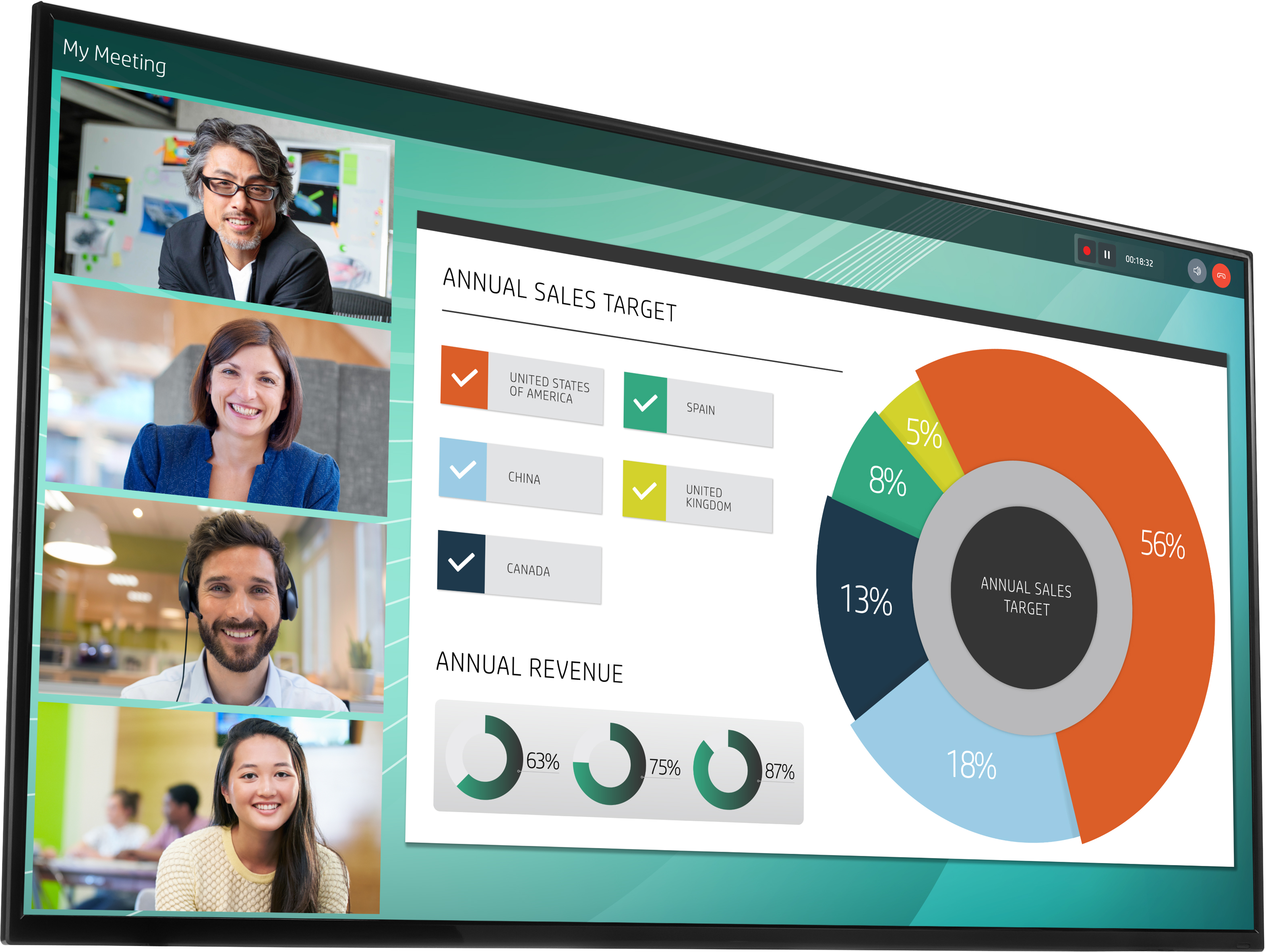 2YD85AA#ABB ld5512 uhd 4k 55 monitor 3840x2160 16:9 ips 350 cd/m2 1000:1 8ms 178°/178° hdmi displayport energy star epeat black&silver HP Santreyd  - Вид №2