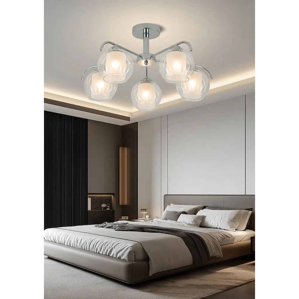 Люстра SCHAFFNER Divo 4410 - неоклассическая пятирожковая с хромированной штангой 89426417 STLM-1571461 - Вид №11