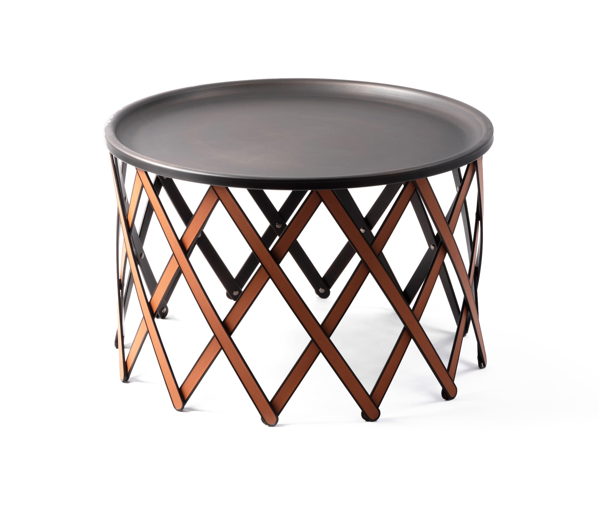 Складной столик Safari - Ø 70X В42 см / зернистая кожа_светло-серый