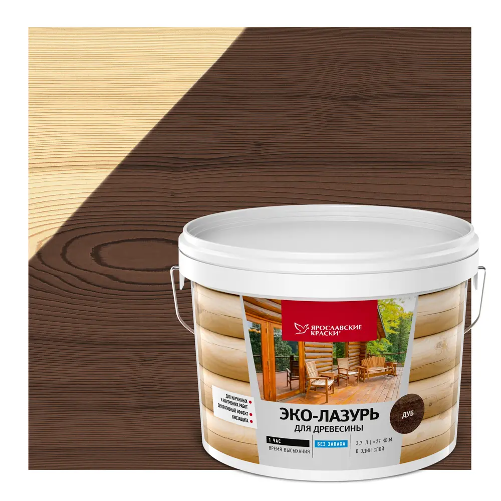 ЯРОСЛАВСКИЕ КРАСКИ Эко-Лазурь для древесины - защита и декор под дуб 2.7 л 83306805 STLM-0040305