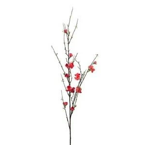 Цветущая яблоня искусственная ветка с красными цветами 120 см