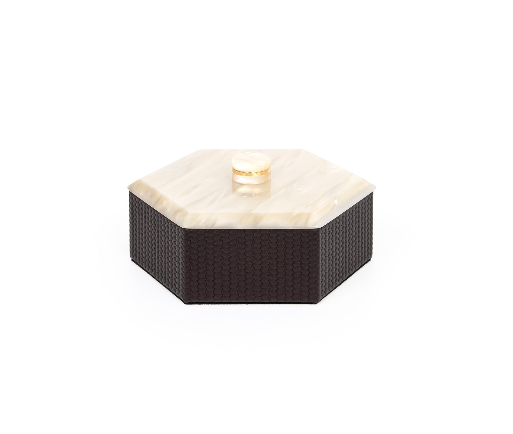 Шестиугольная коробка Kelly - 16X14XH5 см / зернистая кожа_coffee
