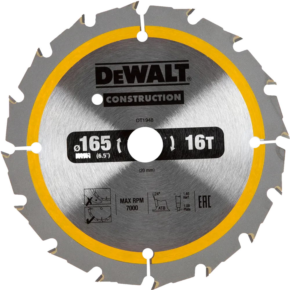 Диск пильный по дереву с гвоздями 165х20 мм DeWalt DT1948, 16 Т STLM-2024847