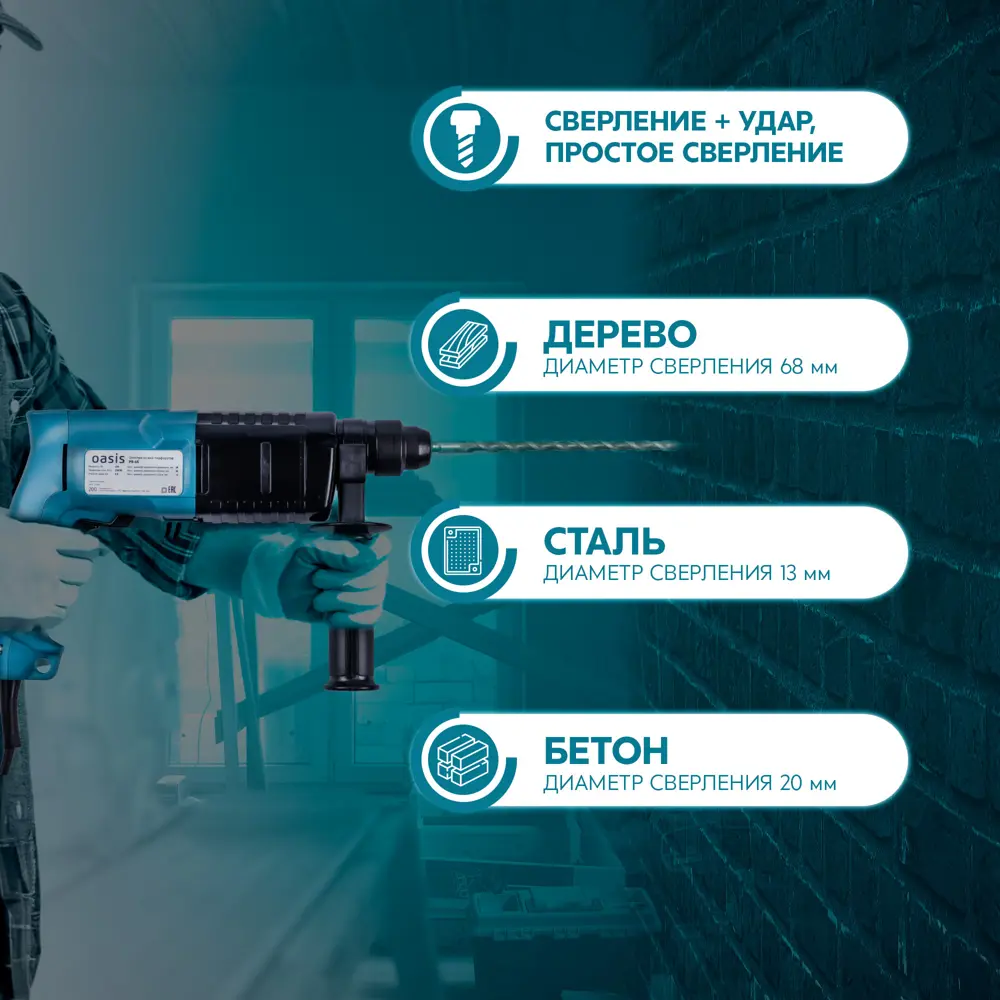 Перфоратор сетевой SDS-plus Oasis PR-65, 650 Вт, 2.8 Дж STLM-2114775 - Вид №3