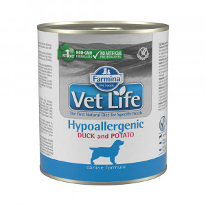 ПР0058319*6 Корм для собак Vet Life Hypoallergenic при аллергиях, утка с картофелем паштет банка 300г (упаковка - 6 шт) Farmina