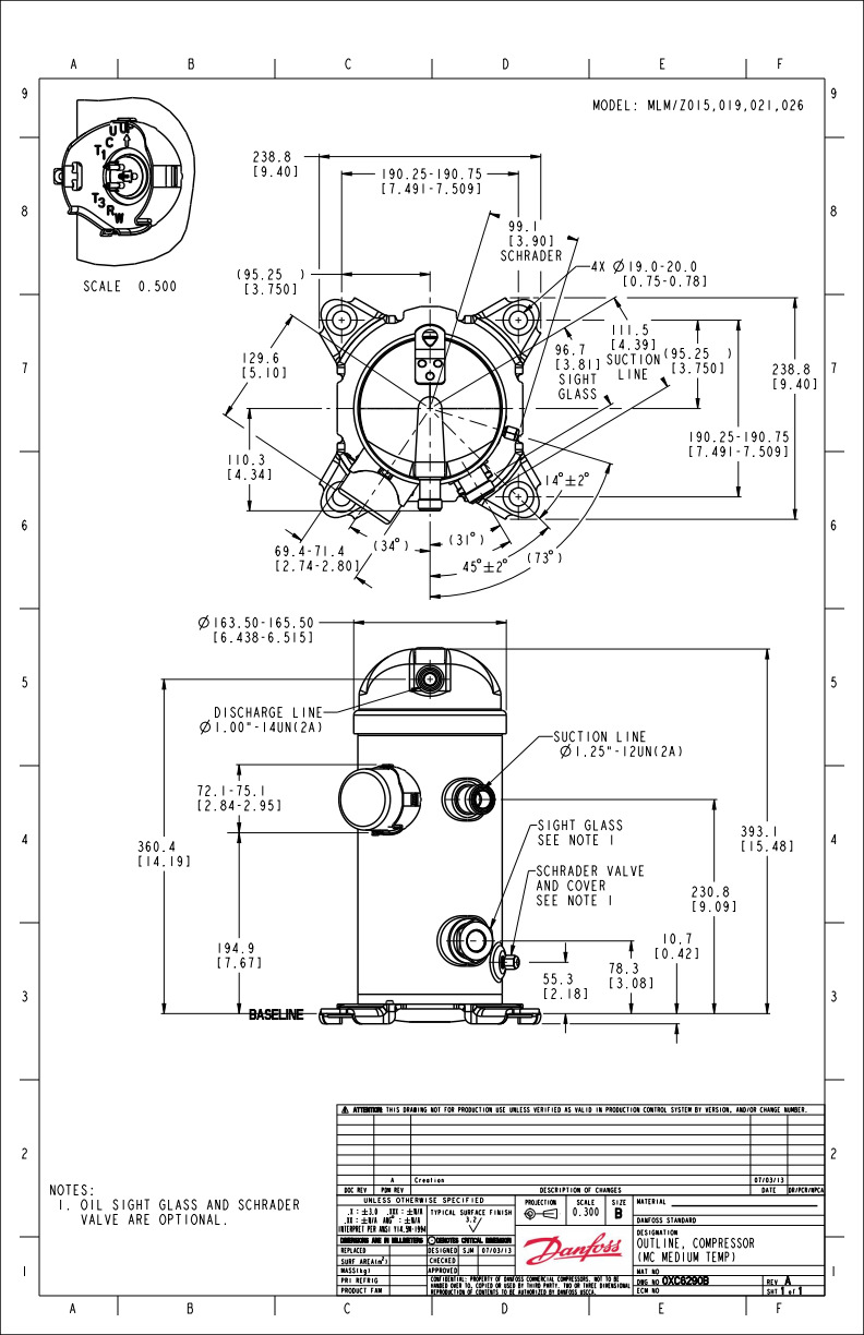 Danfoss MLZ — герметичные спиральные компрессоры MLZ066T2LC9A Компрессор спиральный 121L8685  - Вид №14