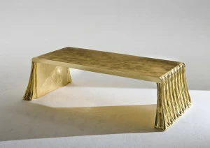 Rozzoni Низкий прямоугольный журнальный столик из листового золота Milano