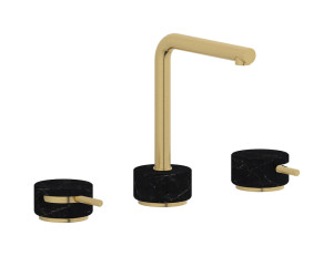 Смеситель для раковины на 3 отверстия с коротким изливом в комплекте с донным клапаном. WE ARE IB mm392os_2 Brushed Gold Marmo