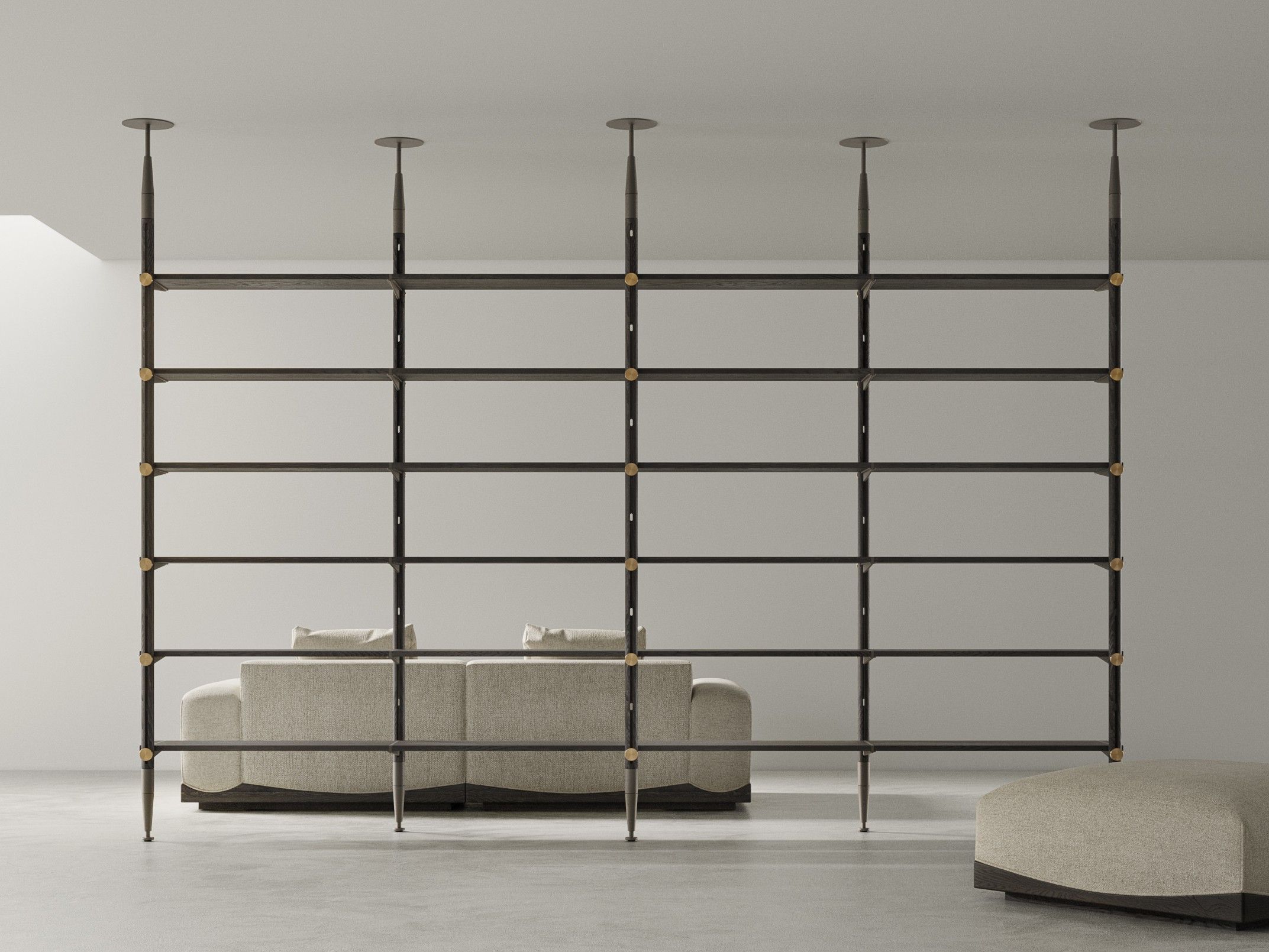 Секционный книжный шкаф из дуба с креплением пол-потолок District Eight Inumbra ARCH-00082604